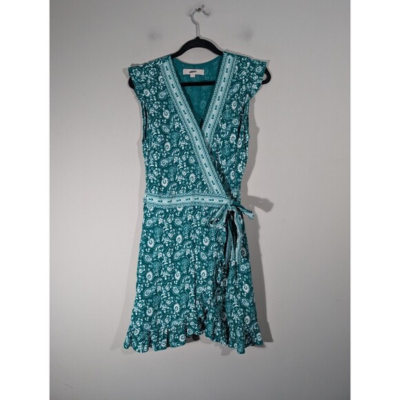 Loft Romper Women Sz 4 Kelly Green Floral Faux Wrap Skort Dress V-Neck - Picture 1 of 7